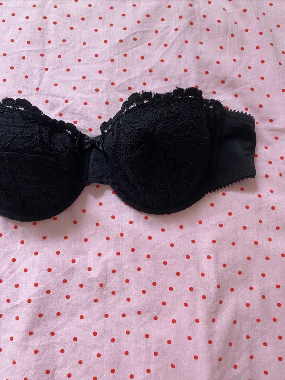 Black Lace Strapless Underwire Demi Bra 34B